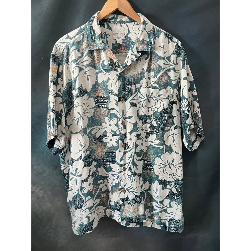 Y2K Vintage Tommy Bahama Silk Hawaiian Shirt Men's M Camp Collar Resort Tiki